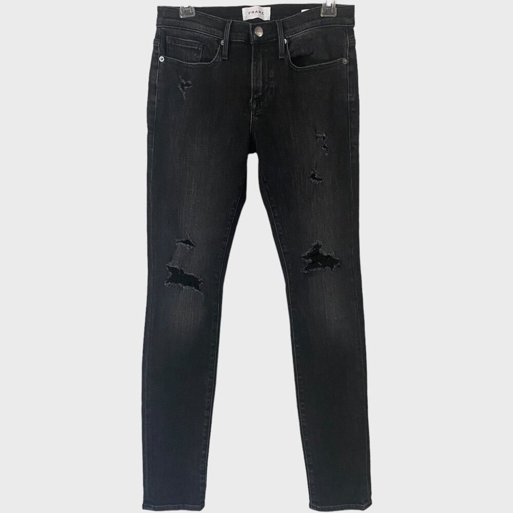 Frame L'Homme Skinny Stretch Denim Jeans Men's Size 29 Black Distressed Ripped